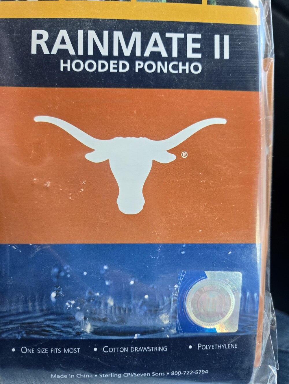 NEW University of Texas Rainmate 2 Hooded Poncho, os